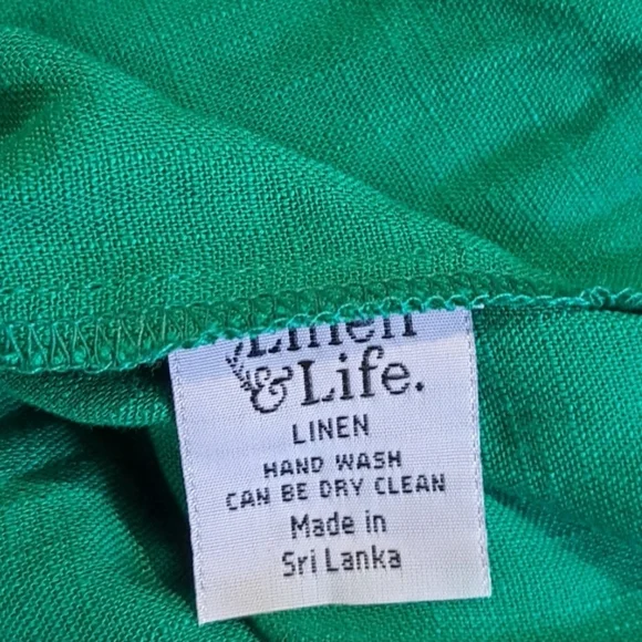 Linen & Life Green Linen Babydoll Mini Dress Size 10 Bow Straps Tropical Luxury - Picture 8 of 9